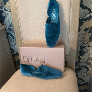 Deltan women’s Turquoise Blue Velvet Loafers 9.5 NEW NIB